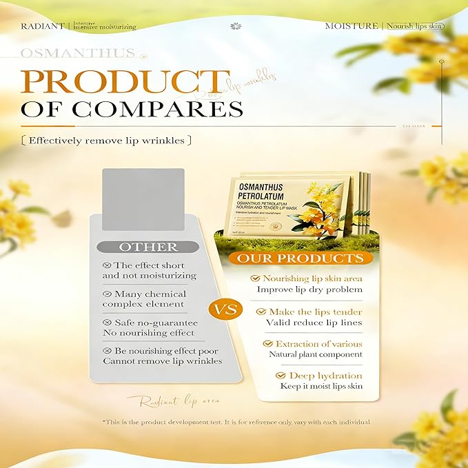 AKARY 5Pcs Osmanthus Lip Mask, Reduce Lip Wrinkles, Radiant, Nourish, Tender Hydrating Mask with Osmanthus Extract & Hydrolyzed Collagen, for Plumping & Moisture, Solution for Dry or Chapped Lips (5)