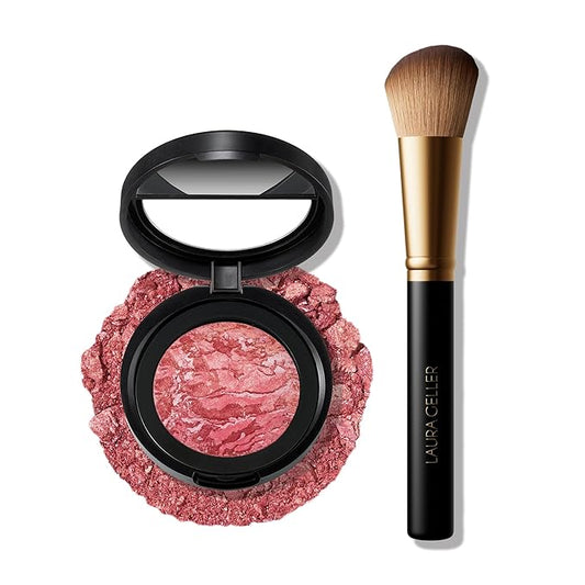 LAURA GELLER Baked Blush-n-Brighten Marbleized Blush + Angled Brush - Ultra-Soft Vegan Bristles - Tropic Hues