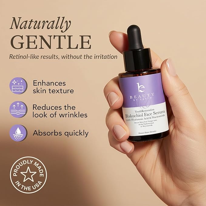 Bio Retinol Alternative Bakuchiol Serum - Smooths Skin & Reduces Fine Lines, USA Made with Natural & Organic Ingredients, Anti-Aging Skin Care Formula, Vegan, Cruelty Free