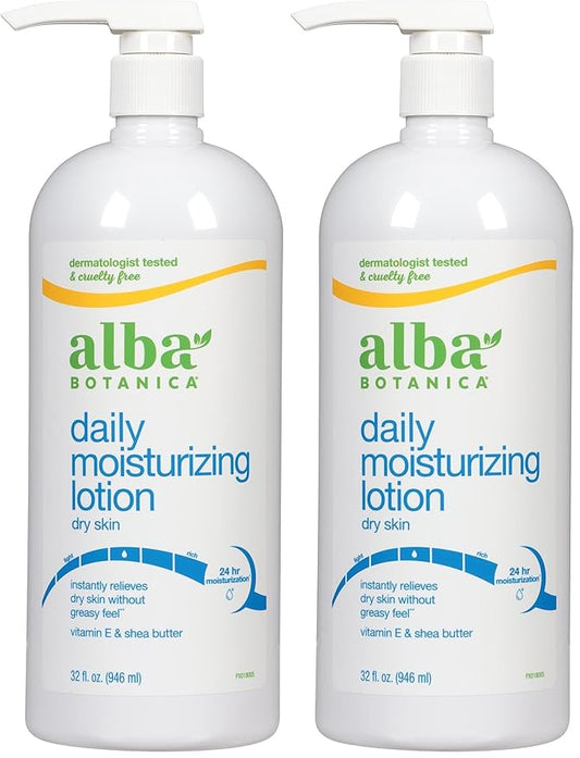 Alba Botanica Hydrating Moisturizing Lotion for Dry Skin with Vitamin E and Shea Butter,32 Oz (Packaging May Vary),(Pack of 2)