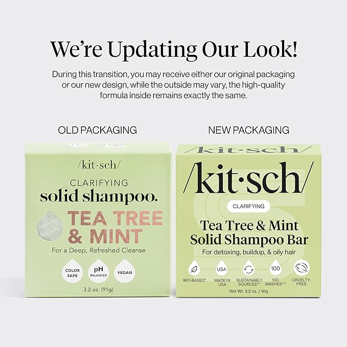 Kitsch Clarifying Tea Tree & Mint Shampoo Bar - Tea Tree Shampoo for Build-Up Removal - Hair Shampoo Bar for Scalp & Oil Control - Vegan Hair Care, Made in USA, 3.2 oz