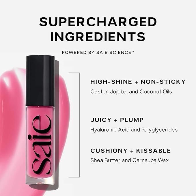 Saie Dewy Glow Duo - Dew Liquid Blush - (.40 oz, Hottie), Glossybounce Lip Gloss-Oil Hybrid (.17 oz, Splash) - Hydrating, Vegan Makeup for Radiant Cheeks & Lips