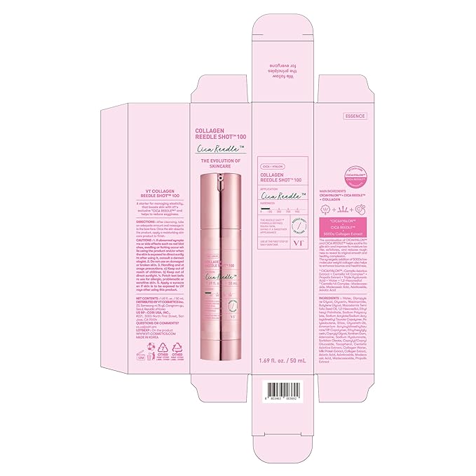 VT COSMETICS Collagen Reedle Shot 100 Serum with 500Da Collagen Extract & Spicule Microneedling Formula, Korean Skin Booster, 1.69 fl oz(50ml)