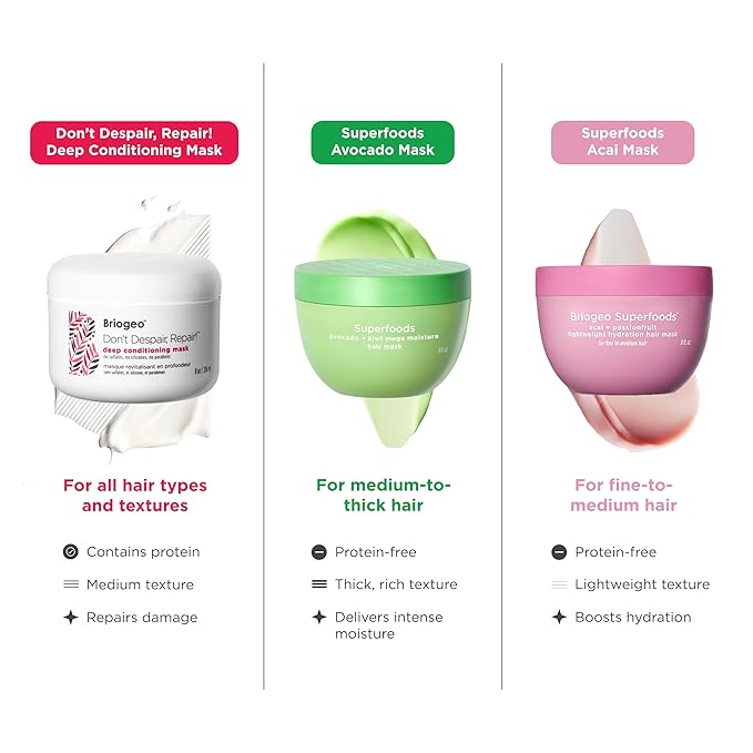 Briogeo Superfoods Avocado + Kiwi Mega Moisture Mask, Protein-Free, Deep Hydration, Enhance Shine, Moisturizing Mask for Dry Hair, Lock In Moisture, Vegan, Cruelty-Free, 8 fl oz