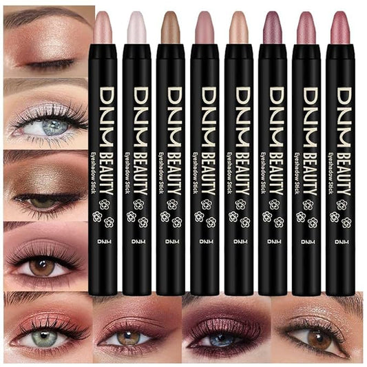 evpct 8Pcs Cream Eye Shadow Brightener Sticks Makeup Sets, Champagne Pearl Bronze Putty Sand Orchid Rose Gold Shimmer Matte Eyeshadow Eyeliner Pencil Applicator Stick Palette Makeup for Older Women 08