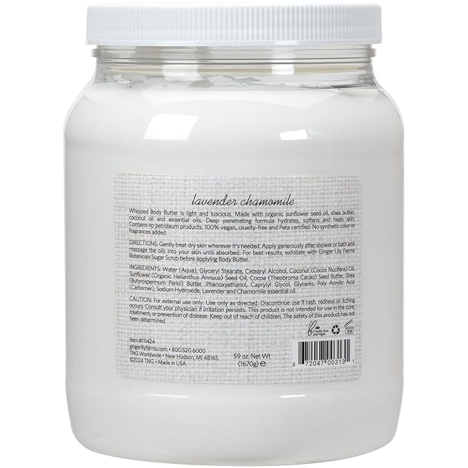 Ginger Lily Farms Botanicals Whipped Body Butter for Dry Skin, Ultra-Hydrating, 100% Vegan & Cruelty-Free, Lavender Chamomile, 59 Ounces