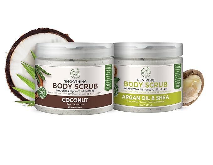 Petal Fresh Coconut Body Scrub, Smoothing Body Pudding, Natural, Gently Exfoliating, Daily Skincare, Vegan and Cruelty Free, 16 oz (Pack of 2)