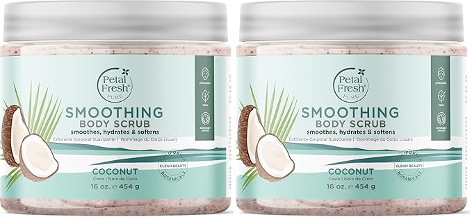 Petal Fresh Coconut Body Scrub, Smoothing Body Pudding, Natural, Gently Exfoliating, Daily Skincare, Vegan and Cruelty Free, 16 oz (Pack of 2)