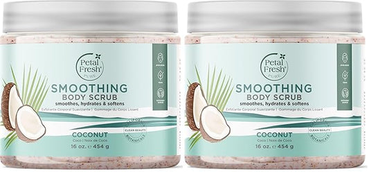Petal Fresh Coconut Body Scrub, Smoothing Body Pudding, Natural, Gently Exfoliating, Daily Skincare, Vegan and Cruelty Free, 16 oz (Pack of 2)