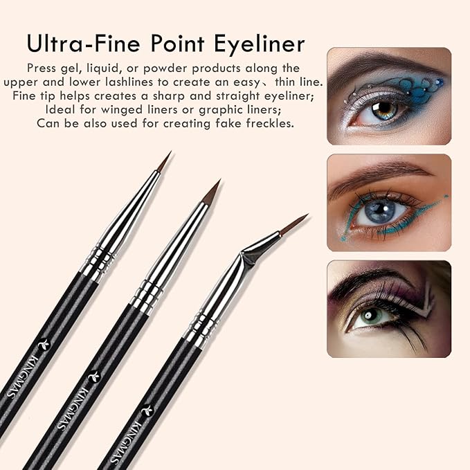 KINGMAS 7pcs Eyeliner Brush Set, Angled Flat Gel Eye Liner Makeup Brushes, Ultra Thin Liner Brush, Fine Point Eyeliner Brushes for Women Girls