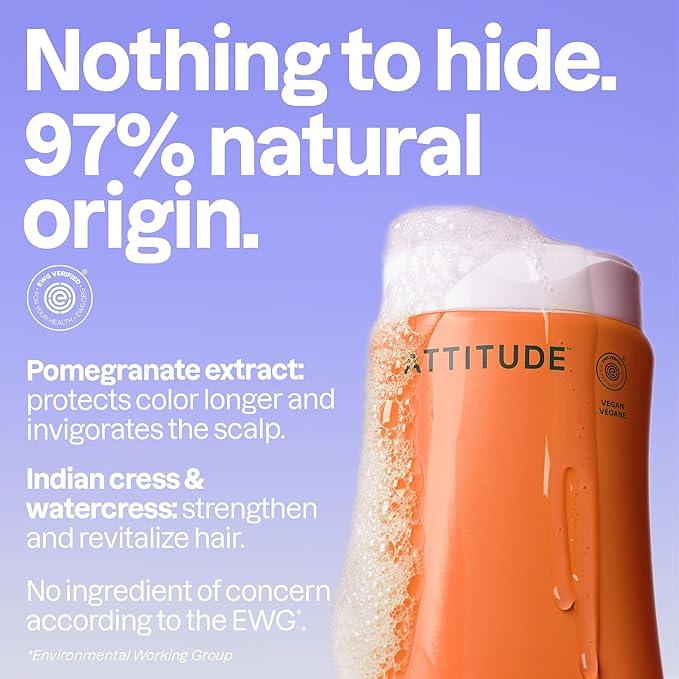 ATTITUDE Colorlast Hair Shampoo, EWG Verified, For Color Treated Hair, Protects Color, Naturally Derived Ingredients, Vegan and Plant Based, Avocado Oil and Pomegranate, 473 mL (Pack of 6)