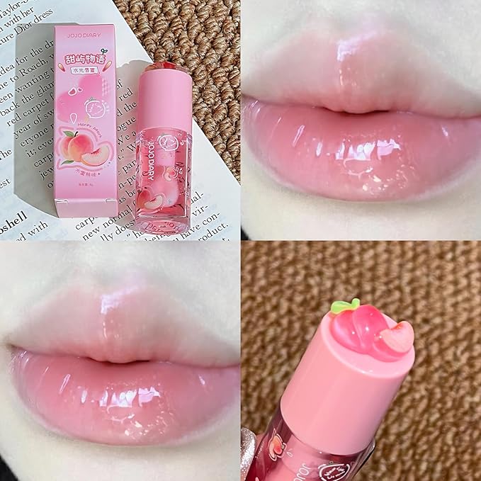 4 Pcs Hydrating Lip Oil, Fruity Plumping Lip Gloss Set, Cute Lipgloss for Women, Long Lasting Lip Gloss Non-Sticky & Glossy Finish, Lipstick Vegan & Cruelty Free