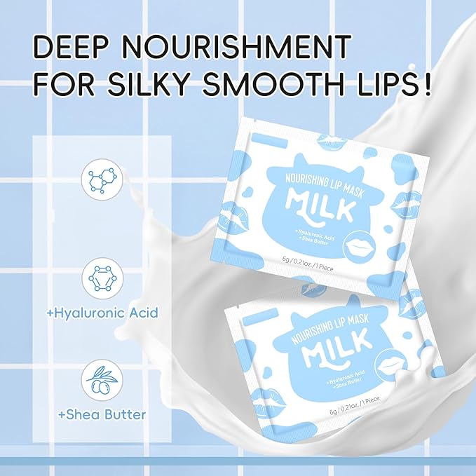 AKARY 10Pcs Milk Hydrating Lip Mask, Sleep Crystal Jelly Gel Care Pads, Moisturizing Wrinkle Firm Hydrate Lips, Soften Cutin, Nourish, Keep Plump, Remove Dead Skin, Fine Lines, Make Your Dry Lip (10)