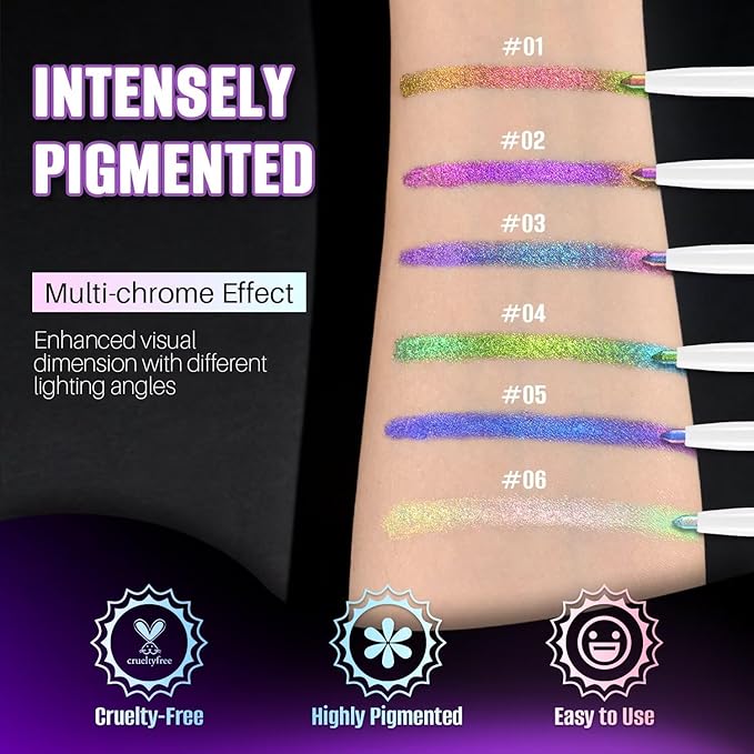 CHARMACY Chameleon Multichrome Eyeshadow Pencil, Shifting Color Eyeliner & Shadow Stick, Waterproof, Long-Lasting, Smudge-Proof Creamy Gel Formula for Metallic Glitter Makeup (B06)