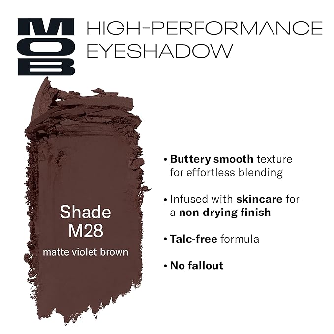 MOB Beauty Eyeshadow M28 Matte Rich Brown Plum – Deep Cool Smoky Shade for Liner, Crease or Outer Corner, Talc-Free Vegan Cruelty-Free Skincare Infused Long Wear Sustainable Refillable Compact