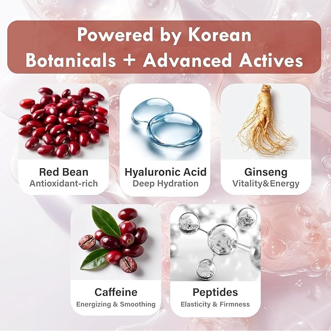 Korean Red Bean Body Wash - Hydrating Exfoliating Shower Gel with Peptides & Hyaluronic Acid for Smooth Sensitive Skin Women & Men - Vegan & Cruelty-Free - 8.45 fl oz