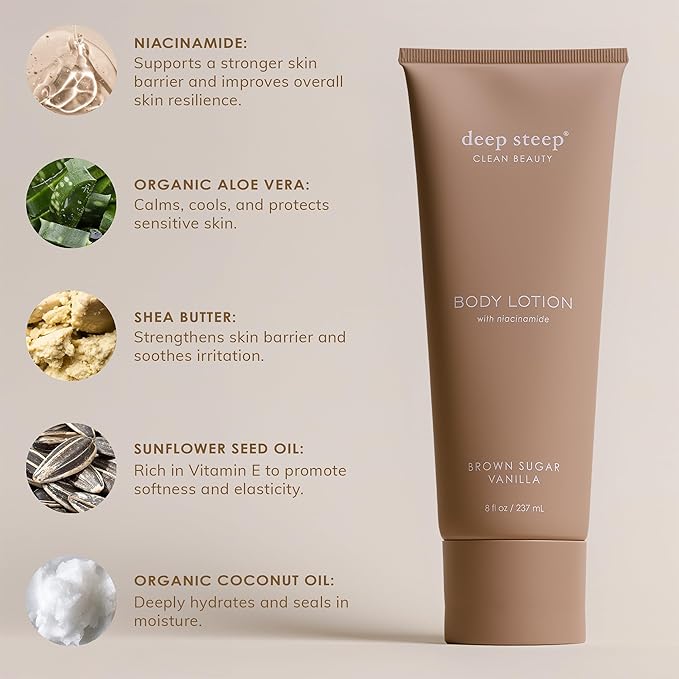 Deep Steep Body Lotion, Fig Apricot, 8 oz – Moisturizer with Coconut Oil, Shea Butter, Argan Oil, Aloe Vera & Niacinamide – Vegan, Clean Beauty, Daily Skin Hydration