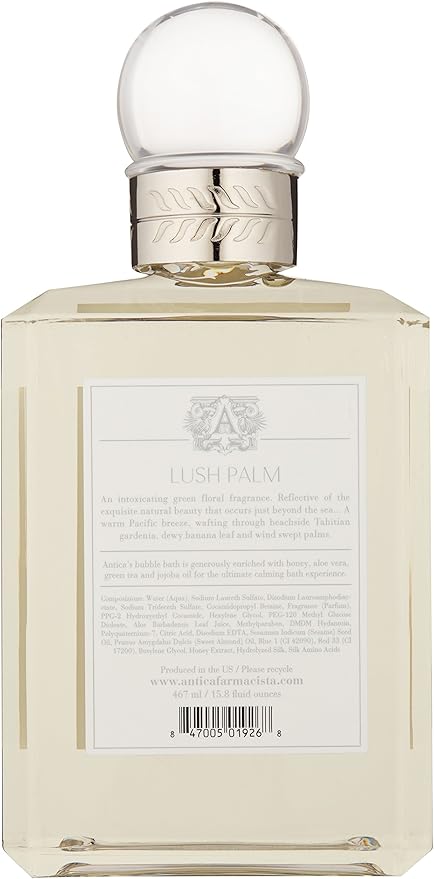Antica Farmacista Bubble Bath - Relaxing Foam Bath with Honey, Jojoba Oil & Aloe Vera - Luxury Gift for Any Occasion - Lush Palm, 16 fl oz