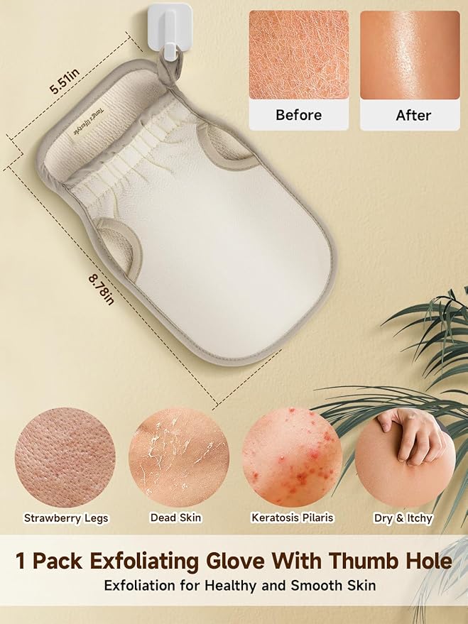 2 Packs Exfoliating Glove (Classic) Machine Washable Korean Body Scrubber 100% Vegan Viscose Exfoliating Mitt for Dead Skin Removal, Keratosis Pilaris & Self-Tan Prep
