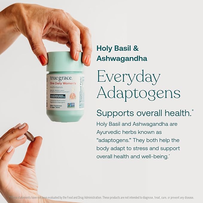 True Grace One Daily Women’s Multivitamin Fermented Minerals, Organic Adaptogens & Mushrooms Whole Body Balance, Immune, Energy, Beauty Support - Non-GMO, Gluten Free, Soy Free - 90 Vegan Tablets