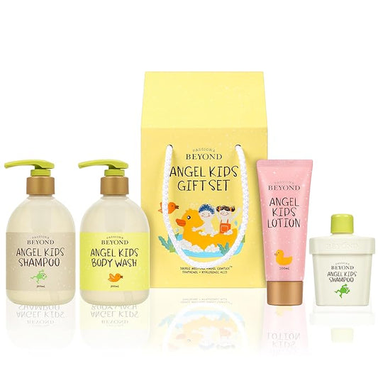 BEYOND Angel Kids Baby Bath Gift Set (25.7fl oz , 3-Piece Bath & Shower Set) - Vegan Korean Skin Care. Baby Shampoo, Body Wash, Hyaluronic