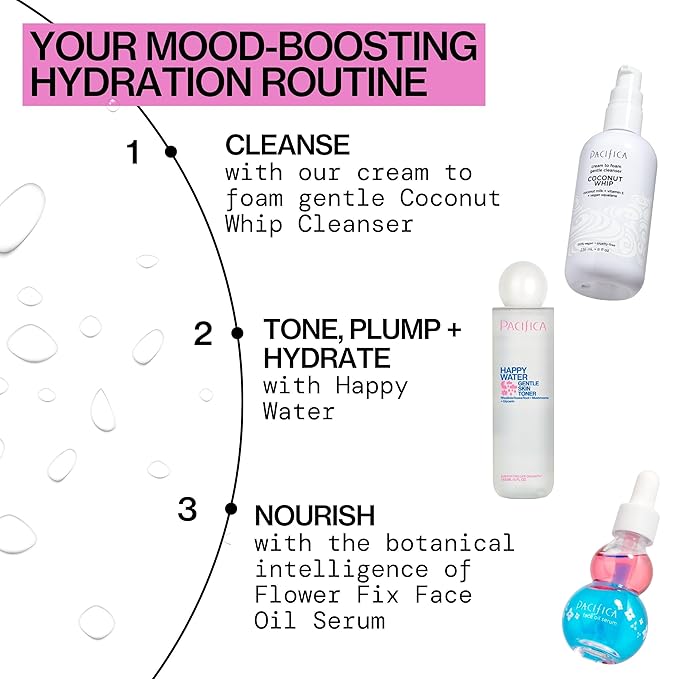 Pacifica Happy Water Hydrating Facial Toner – Vegan Ceramides, Hyaluronic Acid & Electrolytes, Refreshing & Calming for Balanced Skin, Clean Beauty, Vegan, Cruelty-Free, All Skin Types, 4 oz