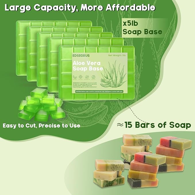 5lb Glycerin Soap Base - Scented Melt and Pour Soap Base for DIY Crafting, Easy to Cut, Vegan and Cruelty-Free, Moisturizing and Gentle on Skin, Perfect for Soap Making Supplies (Aloe Vera, 5 Pound)