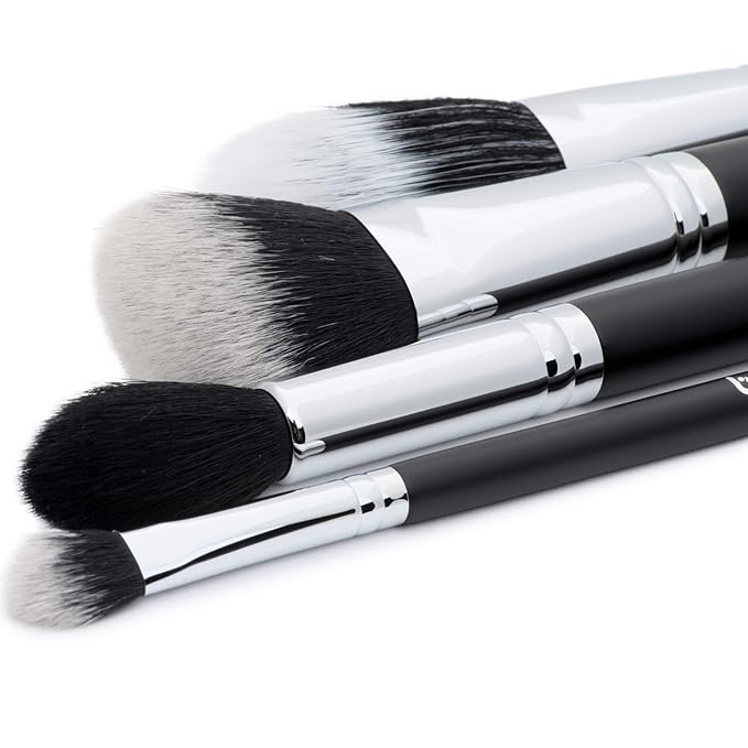 Contour Highlighter Makeup Brush Set – Beauty Junkees 5pc Brushes Kit with Blender Sponge for Full Face Contouring Sculpting Highlighting with Powder Cream Cosmetics, Soft Synthetic Vegan