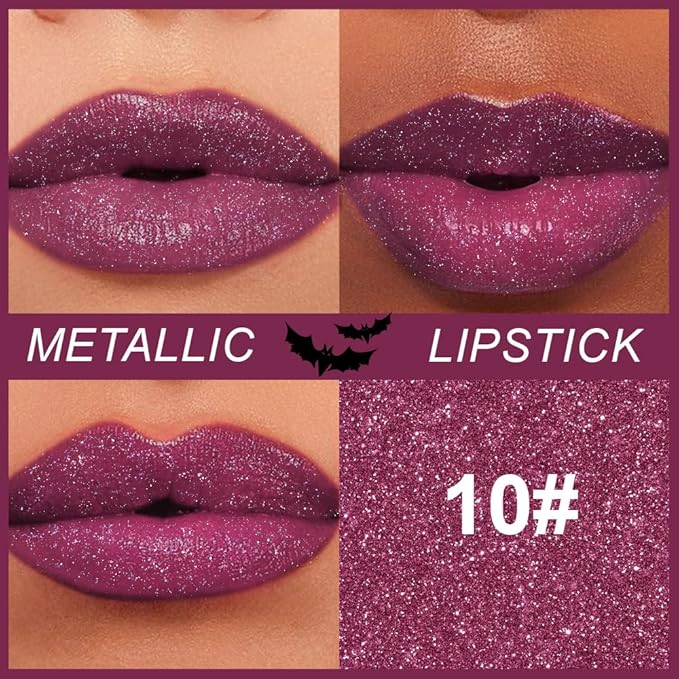 Kaely Glitter Metallic Lipstick Makeup, Shimmer Metallic Lipsticks for Women, High Pigmented Lip Gloss Long Lasting Waterproof Smudge Proof, Vegan & Cruelty-Free, 10