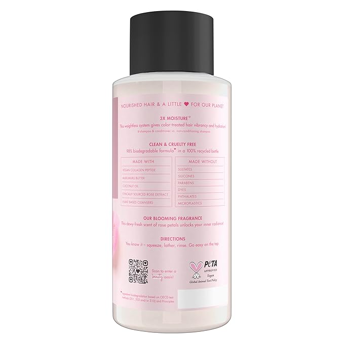 Love Beauty and Planet Vegan Collagen Moisture Shampoo Murumuru Butter & Rose Pack of 4 for Color-Treated Hair Vibrancy, 13.5 oz