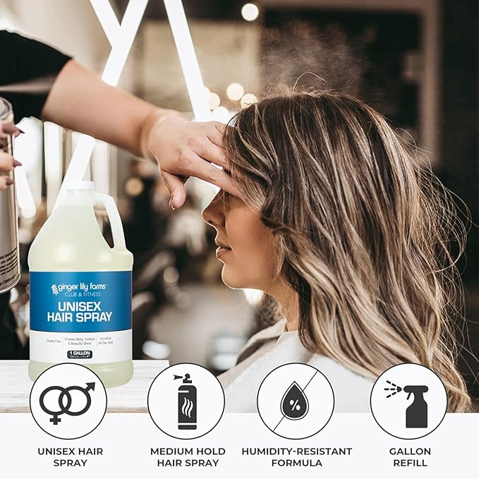 Ginger Lily Farms Club & Fitness Unisex Hair Spray, 100% Vegan and Cruelty-Free, 1 Gallon
