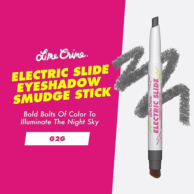 Lime Crime Electric Slide Eyeshadow & Brush Stick, G2G (Metallic Black) - Lightweight 2-in-1 Eyeshadow Smudge Stick with Angled Brush for Long Lasting Bold Color - Vegan