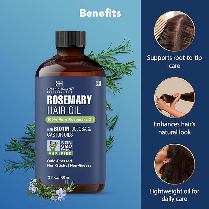 Botanic Hearth Hair Oil for Hair Growth | Rosemary Oil for Hair Growth with Biotin, Castor & Jojoba | Hair Relaxers & Dry Scalp Treatment | Color Safe | All Hair Types | 2 fl oz