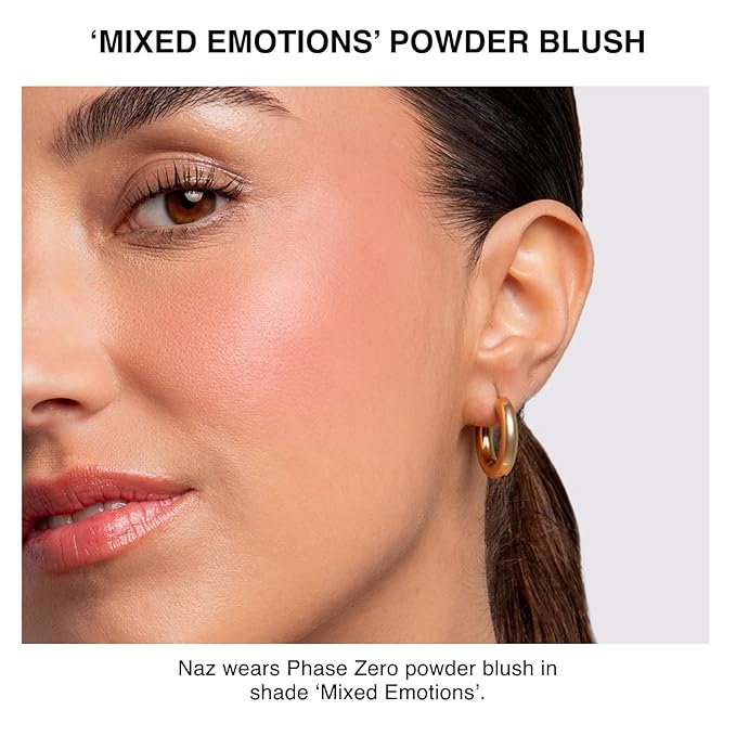 Phase Zero Makeup Powder Blusher | "Mixed Emotions" - 6.7g / 0.24 oz. | Pigmented, Buildable, Lightweight Powder Blush for a Radiant, Healthy, Natural Glow. Versatile Shades | Pink - Shimmer finish.
