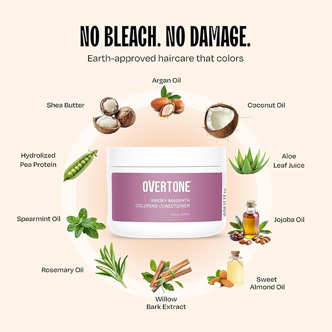 Overtone Haircare Color Depositing Conditioner - 8 oz Semi-Permanent Tint with Shea Butter & Coconut Oil - Temporary Vegan, Cruelty-Free Hair Tint/Dye - Smoky Magenta