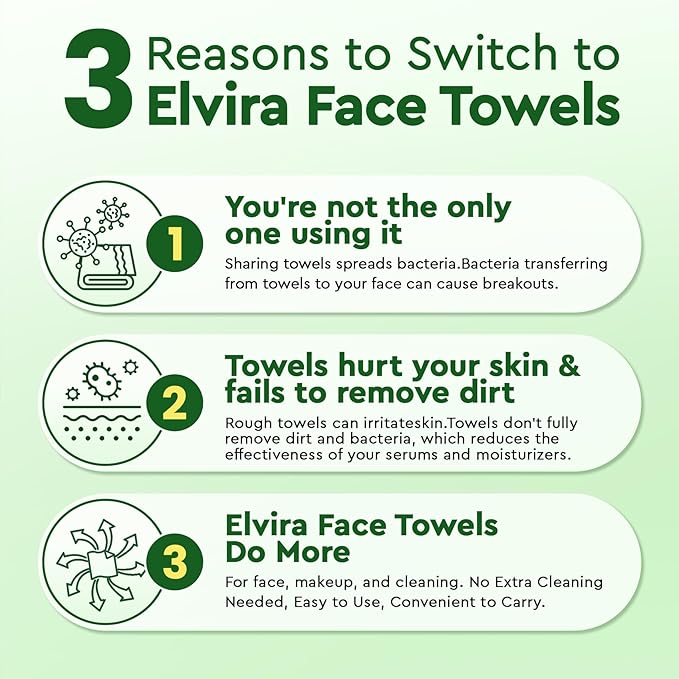 Elvira 200 Count (2 Pack) Disposable Face Towels, Biodegradable Skincare Facial Cleansing Towels, Ultra Soft & Thick Makeup Remover Dry Wipes, Lint-Free & Vegan for Sensitive Skin, Travel Essential