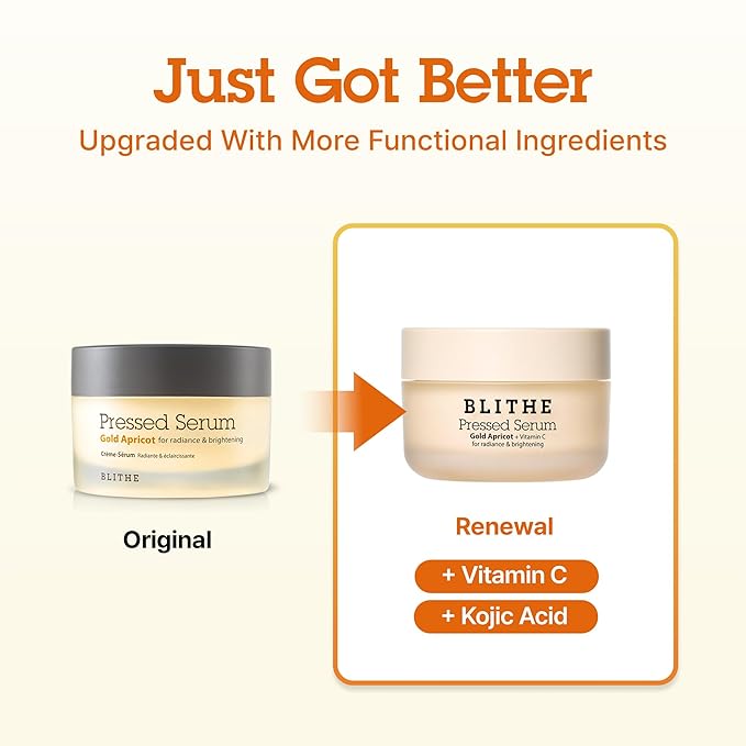 BLITHE Pressed Serum Gold Apricot | Glow Serum for Face | Glass Skin Korean Skincare & Face Moisturizer for Dry Skin, 0.91 fl oz