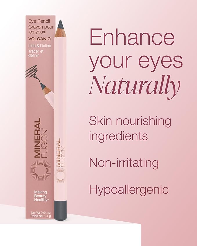 Mineral Fusion Eye Pencil (Grey - Volcanic) - Eyeliner with Soothing Chamomile, Meadowfoam & Vitamin E - Smooth & Long Lasting, Hypoallergenic, Non-Irritating Eye Makeup