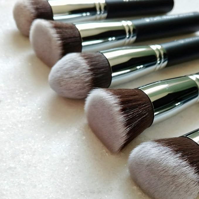 Kabuki Makeup Brush Set - Beauty Junkees 5pc Professional Make Up Brushes for Full Face Foundation, Blush, Bronzer Contour, Concealer, Mineral Powder Cosmetics, Affordable Cruelty Free