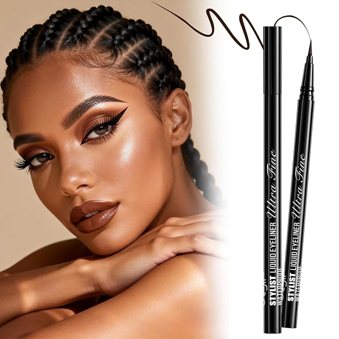 Stylish Ultra-precise Waterproof Liquid Eyeliner - Long Lasting & Smudgeproof Eye Liner with Ultra Fine Felt Tip, Ophthalmologist-Tested, Vegan- Dark Brown(Pack of 3)