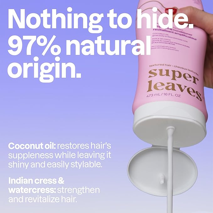 ATTITUDE Amplifying Conditioner for Curly Hair with Coconut Oil, Vegan Detangler and Naturally Derived Ingredients, 2a, 2b, 2c Curl Type, Gives body to Curls, 16 Fl Oz