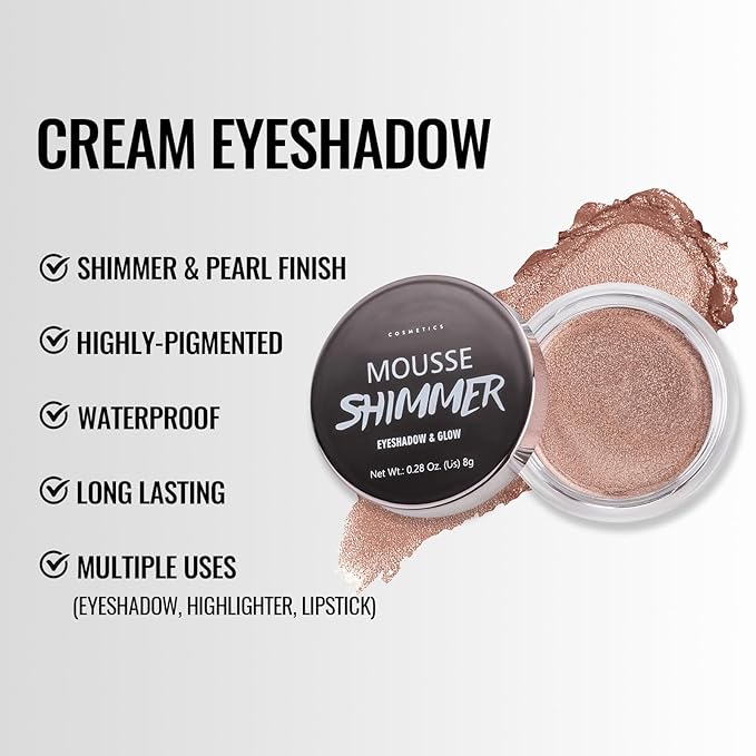 Erinde Shimmer Cream Eyeshadow, Highlighter Creme Eye Shadow Palette, Waterproof Long Lasting, Soft Shimmer Glitter Eye Brightener Makeup,Vegan & Cruelty, 08 Rose Gold