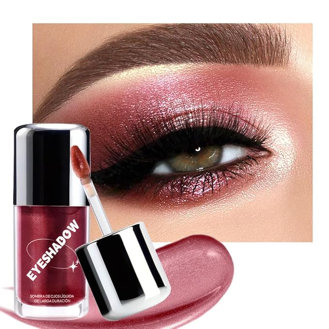 Rose Liquid Metallic Glittler Shimmer Eyeshadow, Longwear Eye Makeup For Older Women, Buildable Highly Pigmented & Blendable Eye Shadow Cream in Shimmer Finishes, Vegan & Cruelty-Free (Rose)