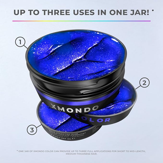 XMONDO Hair Color Super Blue Hair Healing Semi Permanent Color | Vegan Formula with Hyaluronic Acid to Retain Moisture, Vegetable Proteins to Revitalize, and Bond Boosting Technology, 8 Fl Oz 1-Pack