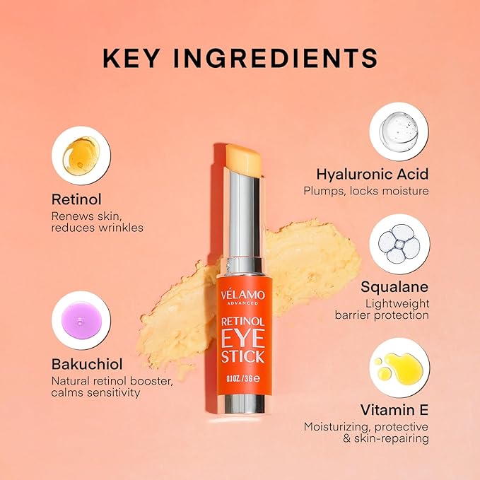 VELAMO ADVANCED Retinol Eye Stick: Renewing & Firming Under Eye Balm for Dark Circles, Puffiness, Fine Lines & Wrinkles - Travel Essentials, Portable & Perfect for On-the-go Use, 0.1 OZ/3g