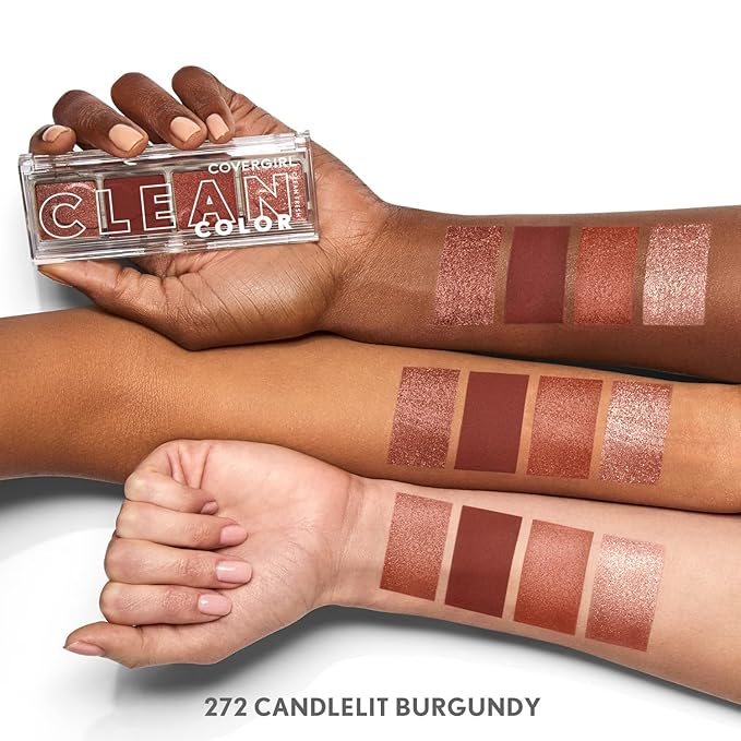 COVERGIRL Clean Fresh Clean Color Eyeshadow Palette, Shimmer Finish, Vegan Formula - Candlelit Burgundy, 4g (0.14 oz)