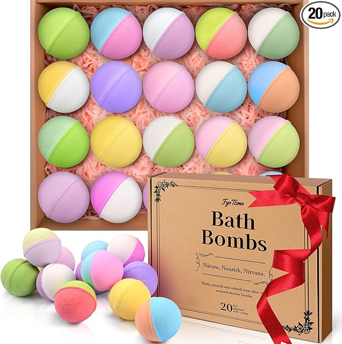 Bath Bombs for Women Gift Set, 20 Pcs Natural Bath Bombs with 10 Unique Scents, Handmade Fizzies with Shea Butter for Skin Moisturizing, Organic Relaxing Bubble Bath, Spa Gift for Mom Wife Girlfriend