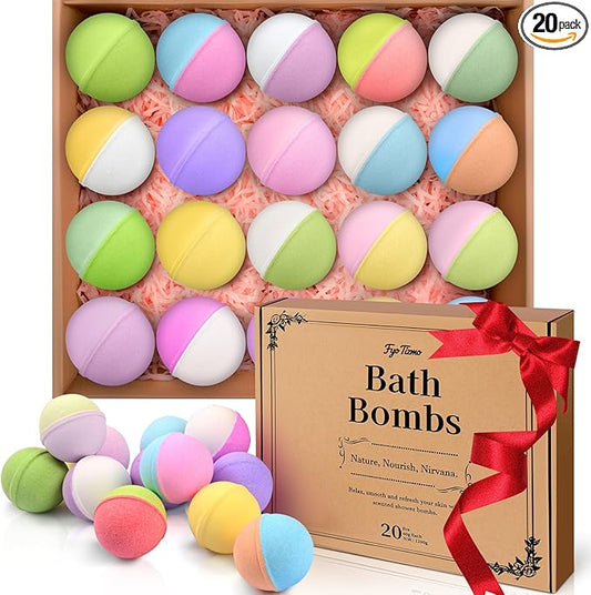 Bath Bombs for Women Gift Set, 20 Pcs Natural Bath Bombs with 10 Unique Scents, Handmade Fizzies with Shea Butter for Skin Moisturizing, Organic Relaxing Bubble Bath, Spa Gift for Mom Wife Girlfriend