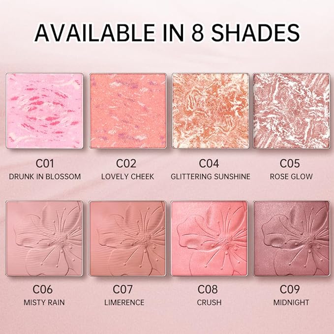 CATKIN Cheek Powder Blush Baked Pink Makeup Blusher Creamy Light Weight Long Lasting Natural Shimmer Finish 10g (C08 Crush)