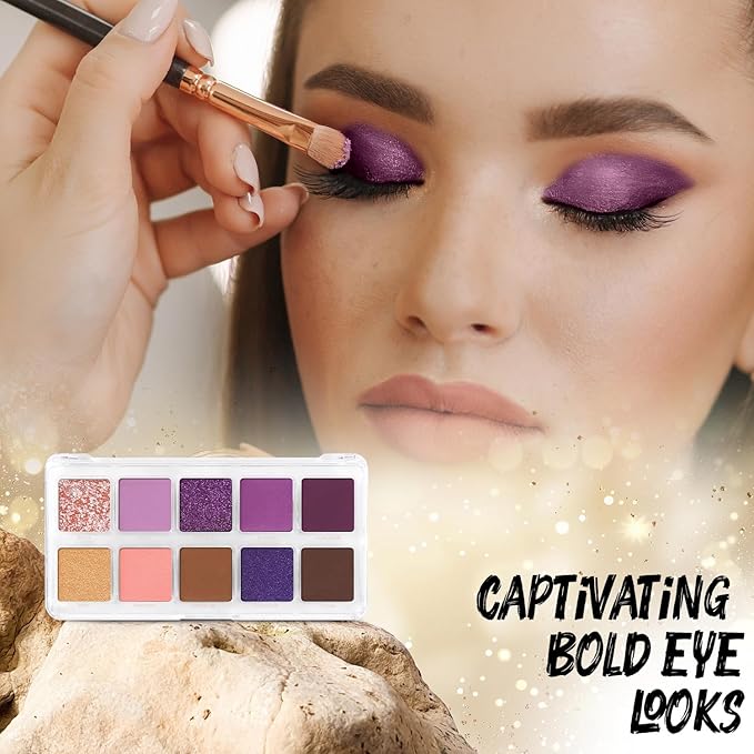 Profusion Cosmetics Violets 10 Shade Eyeshadow Palette – Matte & Shimmer Violet Tones, Pigmented & Blendable Shadows for Stunning Eye Looks and Rise Your Makeup Routine